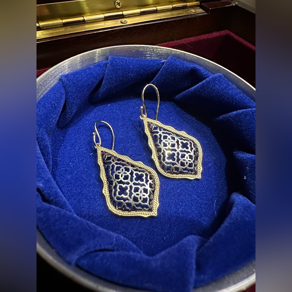 Gold Drop Earrings in Silver Filigree Mix